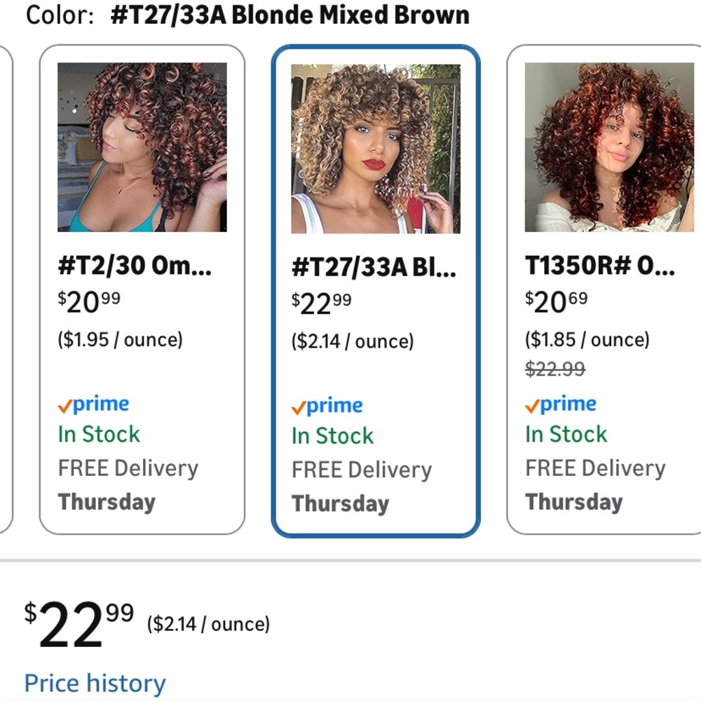 Curly Wig, Kinky Afro Curly Wig, 2 Tone Blonde Mixed Brown Color - Picture 2 of 9